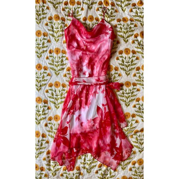 B. Smart Pink Floral Y2K Chiffon Dress - Picture 8 of 13